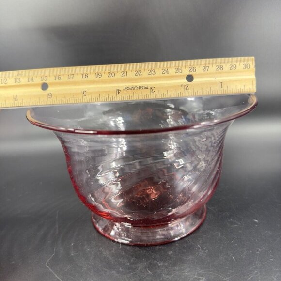 Hand Blown Optic Swirl Footed Bowl Dish Transparent Pink Glass Bowl Hand Made - Picture 5 of 16